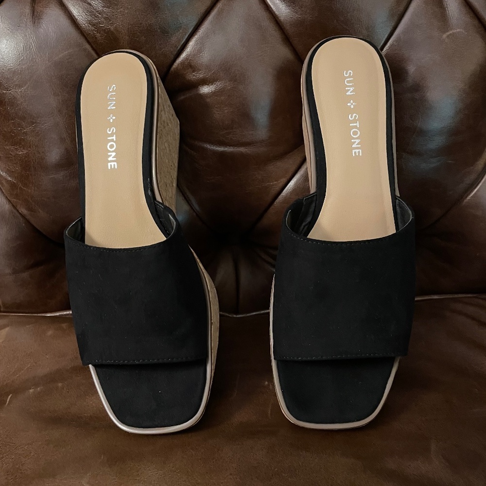 Slide Wedges - Black - Sun + Stone